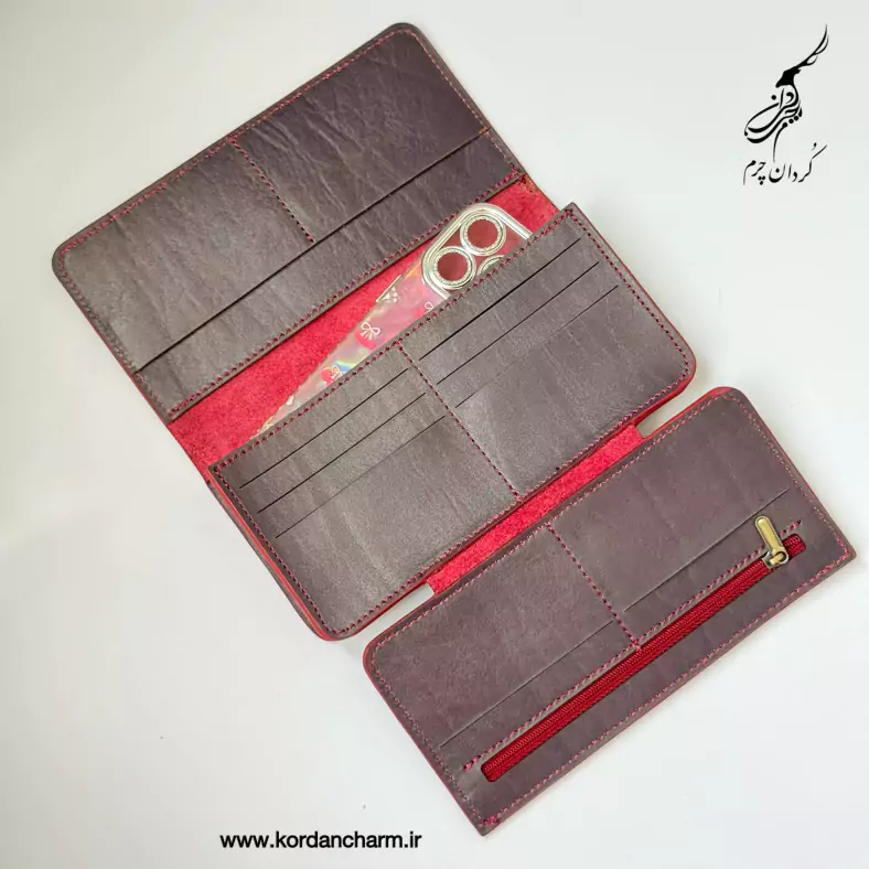 کیف پول چرم زنانه مدل کمند طرح ساده