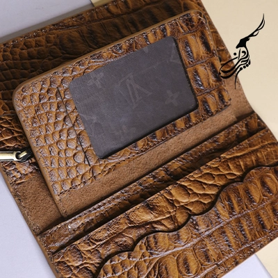 کیف پول زنانه مدل مروارید (چرم کروکدیل عسلی)