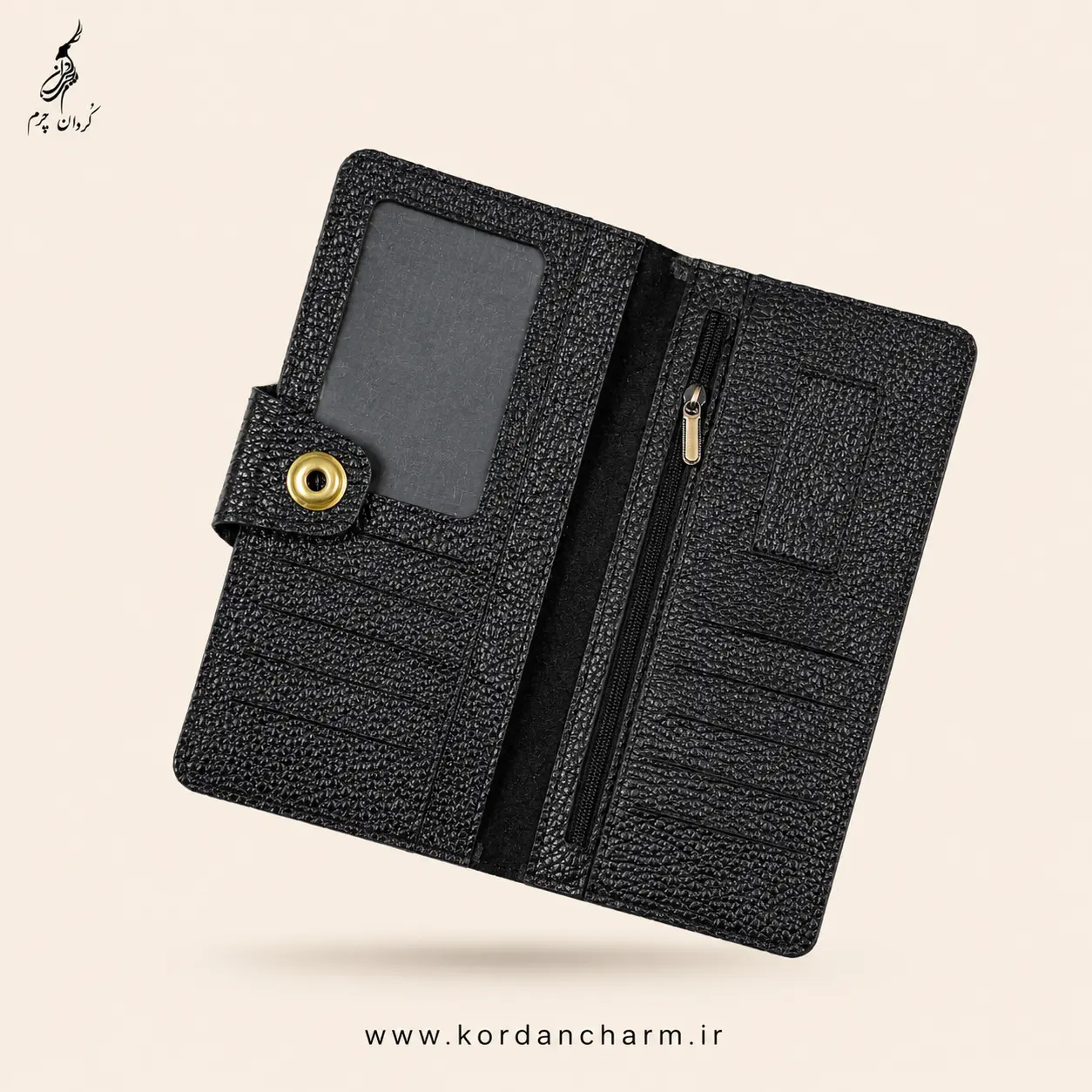 کیف پول چرم اشکان مدل دکمه‌دار طرح فلوتر