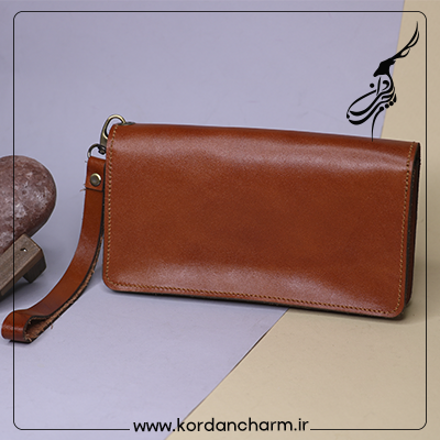 کیف دستی چرم عسلی مدل آوید